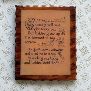 Charming New Born Wooden Plaque 1970’s